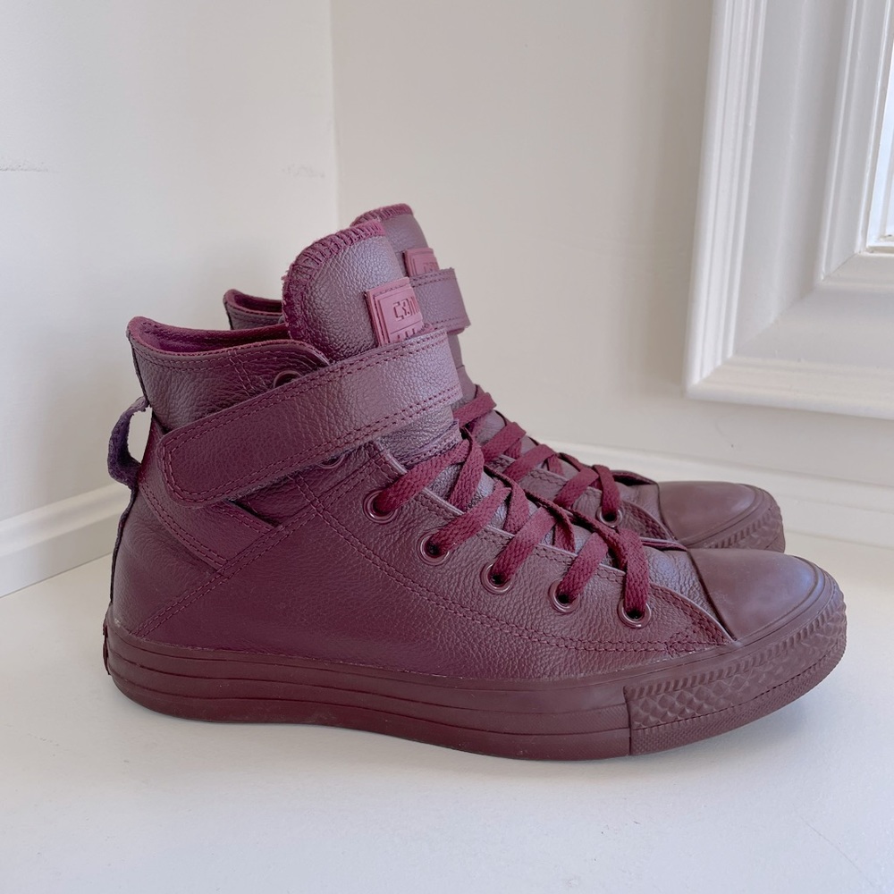 CONVERSE All Star wine leather hi tops with strap